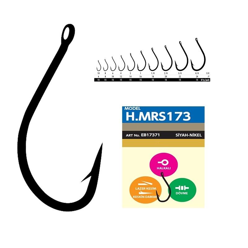 Hayabusa HMRS 173 Delikli Dövme Olta İğnesi 15li Paket Black Nikel