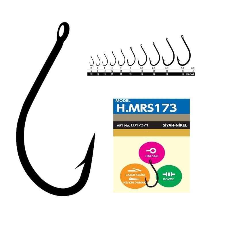 Hayabusa HMRS 173 Delikli Dövme Olta İğnesi 15li Paket Black Nikel