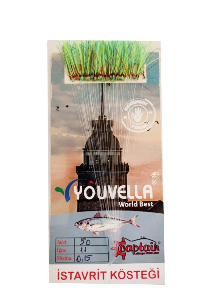 İstavrit Kösteği UV-GLOW Simli Youvella Kartonda 50 Kırmızı İğne 0.15mm Köstek