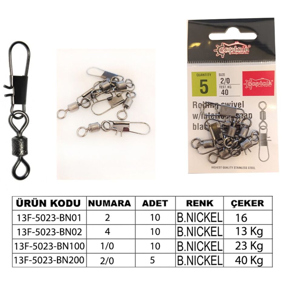 Captain 5023 Kilitli Klips İnox 10lu Paket Black Nikel